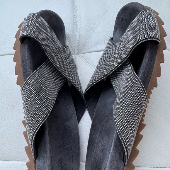 🎁Authentic Brunello Cucinelli Monili gray summer shoes sandals flip flops 7 7.5 - Picture 3 of 10